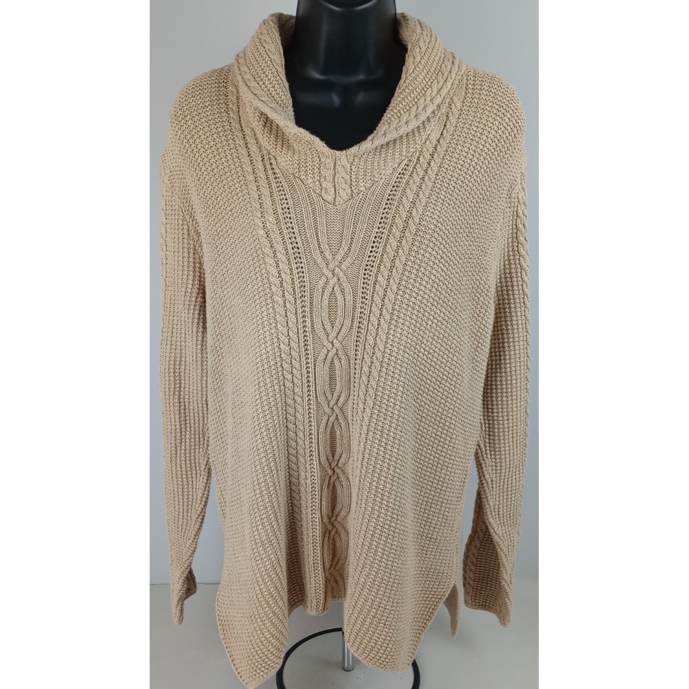 Jeanne Pierre Women's L Beige Cable Knit Mock Neck Long Sleeve Sweater